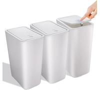 Set de 3 poubelles de salle de bain, poubelle à cosmétique de 10 litres avec couvercle pop-up, petite poubelle pour salle de bain, bureau, cuisine, chambre, poubelle de cuisine en PP (blanc)