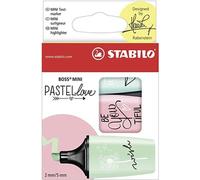 Stabilo Boss Mini Pastellove Surligneur Vert Menthe, Rose Antique, Bleu Moyen 2-5 Mm Pack De 3