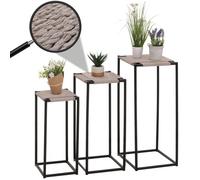 Set de 3 tables à fleurs HWC-N70, table d'appoint table support à fleurs, empilable, métal corde à papier gris