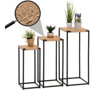 Set de 3 tables à fleurs HWC-N70, table d'appoint table support à fleurs, empilable, métal corde à papier couleur naturelle