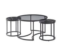 Set de 3 tables basses Kokkola gigognes verre fumé / effet marbre noir