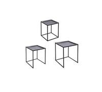 Set de 3 tables carrées plateaux amovibles noir - - Noir - Métal