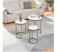 Set de 3 tables d'appoint Bornholm rondes gigognes marbre blanc argent
