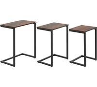 set de 3 tables d'appoint en forme de C - Table d'appoint/table basse - pieds en acier - mélamine imitation bois - dimensions 45x30x60 cm - aspect antique - marron rustique