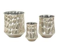 Lot De 3 Cache-Pots En Métal Argenté Cm À¿ 35x38,5-27,5x33-18,5x26,5