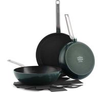 Set de 3 woks et poêles en céramique vert Dennen, anodisation dure, sans PFAS, compatible avec l'induction et le lave-vaisselle