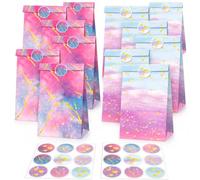 Set de 30 Pochettes Cadeaux, Pochette Cadeau Anniversaire, Petit Sac Cadeau | 12 Sacs en Papier et 18 Autocollants, Papier Imprimé, Anniversaire et Fête de Famille, Rose et Bleu, 20 × 12 × 8 cm