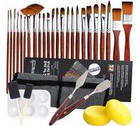set de 32 pinceaux en nylon - Set de pinceaux professionnels pour la peinture acrylique et l'aquarelle - Pour les débutants et les peintres ambitieux.