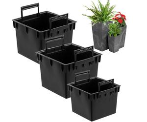 Set de 3x inserts carrés noirs 22 + 25+ 44 L pour pots Prosperplast H 55 61 75 cm avec poignées, pour l'extérieur et l'intérieur -Facilite le contrôle de la teneur en eau dans le pot