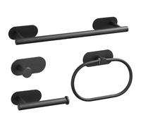 Set de 4 accessoires salle de bain noirs: porte-rouleau + 2 crochets.