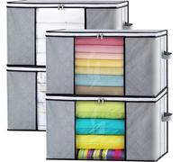 Set de 4 boîtes de rangement pliables - poignée renforcée et fermeture éclair - stockage de vêtements pour couettes et oreillers - 60 x 40 x 35 cm