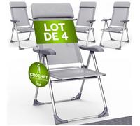 Set de 4 chaises de jardin CASARIA® pliantes en aluminium avec accoudoirs Dossier haut réglable en 7 positions Chaises de camping