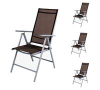 set de 4 chaises de jardin pliantes en aluminium - textile gris argenté/marron chocolat
