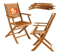 Set de 4 chaises de jardin pliantes "Sydney" bois d'acacia certifié FSC salon de jardin accoudoirs pliable chaise de table de jardin balcon terrasse