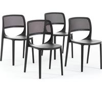Set de 4 chaises en fibre de verre renforcée de résine,design classique,empilable pour l'extérieur,jardin,bar,restaurant,cuisine-Erika-Noir
