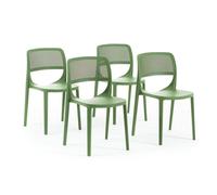 Set de 4 chaises en résine de verre renforcée, design classique, empilables pour l'extérieur, jardin, bar, restaurant, cuisine - Erika - Vert