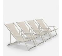 set de 4 chaises longues Bain de soleil de plage avec accoudoirs en aluminium pliable Riccione Gold Lux - Gris