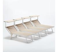 set de 4 chaises longues de luxe italiennes de plage avec toit Italia - Beige