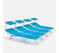 set de 4 chaises longues de plage Chaises longues pliantes en aluminium Cancun - Bleu