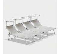 set de 4 chaises longues Nettuno en aluminium avec toit réglable - Gris