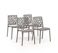 Set de 4 chaises TRIXY en polypropylène renforcé empilables résistantes - Idéales jardin et intérieur (4 chaises Taupe)