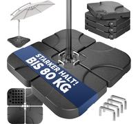 CASARIA® Set de 4 Dalles de Lestage en HDPE pour Parasol avec Pied en croix Base 105x105cm Remplissable avec 60L d’Eau ou 80kg de Sable Support de parasol