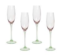 Set de 4 Flûtes à Champagne Soufflées à la Main 200 ml Rose et Vert Transparent