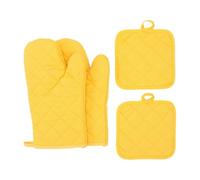 Set de 4 Gants de Four et Protège-Mains en Coton, Gants Anti-Chaleur for Cuisine, Pâtisserie et Gril, Maniques Isolées avec Boucles de Suspension(Jaune)