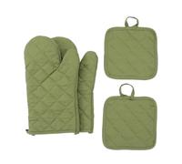 Set de 4 Gants de Four et Protège-Mains en Coton, Gants Anti-Chaleur for Cuisine, Pâtisserie et Gril, Maniques Isolées avec Boucles de Suspension(vert)