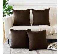 Set de 4 housses de coussin décoratives en velours doux unicolore avec fermeture éclair invisible. Taies d'oreiller carrées pour canapé, voiture, patio, chambre, salon 45 x 45 cm Noir 40*40,45*45Unico