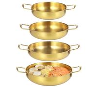 Set de 4 marmites coréennes pour ramen, pot en acier inoxydable doré à double poignée, fond plat, diamètres 21,3 à 27,2 cm, pour nouilles, pâtes, soupe et autres plats