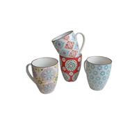 Set de 4 mugs en céramique multicolore, à motifs rétro fleuris - Chehoma, Bohemian - Ø9x11 cm