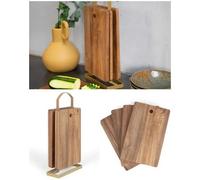 Set De 4 Planches À Découper En Bois Avec Support De Rangement Métallique Doré