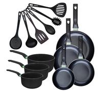 Set de 4 poêles 16 20 24 et 28 cm et 3 casseroles 16, 18 et 20 cm antiadhésives céramique et 6 ustensiles Fackelmann Brandao