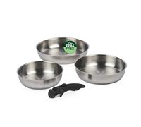 Set de 4 poêles à frire Russell Hobbs - 20/24/28 cm Acier inoxydable, poignée clipsable, empilable, sans PFAS/PFOA, compatible four jusqu’à 200 ºC