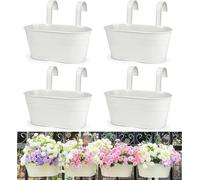 set de 4 pots de fleurs en métal 27,5cm suspendus blanc pour balcon jardin décoration