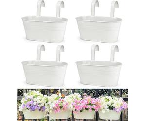set de 4 pots de fleurs en métal 27,5cm suspendus blanc pour balcon jardin décoration