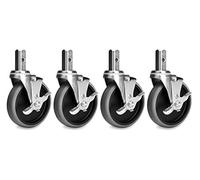 Set de 4 Roulettes de Transport Stagecaptain 125 mm avec Frein, Pivotante | Diamètre de la roulette: 125 mm, Bande de roulement en caoutchouc dur de 26 mm de large, Tige: 50 x 22 x 22 mm, Perçage: 8 mm