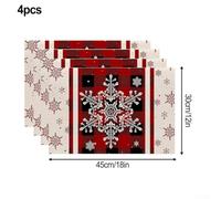 Set de 4 Sets de Table Noël 45x30cm Tissu Lavable Motif Flocon de Neige | Utilisation intérieure et extérieure pour facile à nettoyer Couleurs éclatantes Convient aux fêtes et quotidien