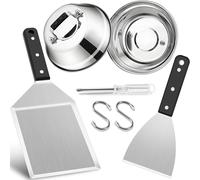 Set de 4 spatules pour barbecue avec couvercles pour burgers : 2 spatules pour barbecue + 2 couvercles pour burgers, en acier inoxydable avec poignée en plastique ABS