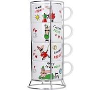 Set de 4 tasses à expresso empilables Italia avec support - Bialetti - Multicolore - Porcelaine Multicolore G