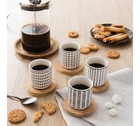 Set de 4 tasses en porcelaine avec soucoupe bambou 10 cl motifs graphiques Mathon