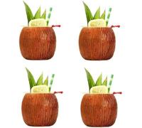 Set de 4 Tiki Mug Coco Verre à Cocktails TIKIS Lot de Tasses en Céramique Goblet Inspiration Imitation Noix de coco Coconut Boissons Exotiques et Tropicales hawaïenne cocktail