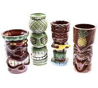 Set de 4 Tiki Mug Tropical Verre à Cocktails TIKIS Lot de Tasses en Céramique Inspiration Culture Polynésienne Boissons Exotiques et Tropicales hawaïenne cocktail