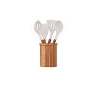 Livoo - Set de 4 ustensiles avec pot MES153G - 4 ustensiles : louche, écumoire, spatule & spatule de service, acacia FSC, silicone, pot 15 * 12 cm, Bois