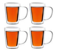 Set de 4 verres à thé à double paroi avec anse Tasses en verre borosilicate