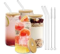 Set de 4 Verres avec Couvercle Bambou et Pailles