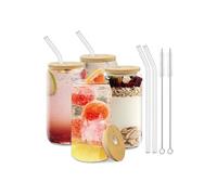 Set de 4 Verres avec Couvercle Bambou et Pailles