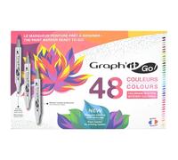 GRAPH’IT GO Set de 48 Marqueurs acrylique double pointes - Pointe pinceau et ogive - Encre à base d’eau - Tout support - Assortiment de couleurs pour Coloriage Mystère