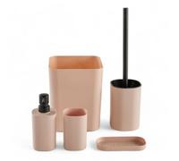 Set de 5 acc SDB - TODAY - UTILITY - Distr de savon, porte-brosse a dents, porte savon, brosse WC, poubelle - Pink